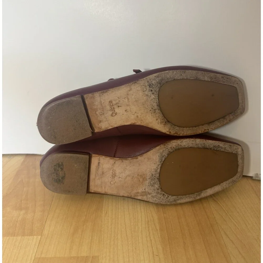 Quince Italian Leather Strappy Ballet Flat Shoes Size 7 Merlot